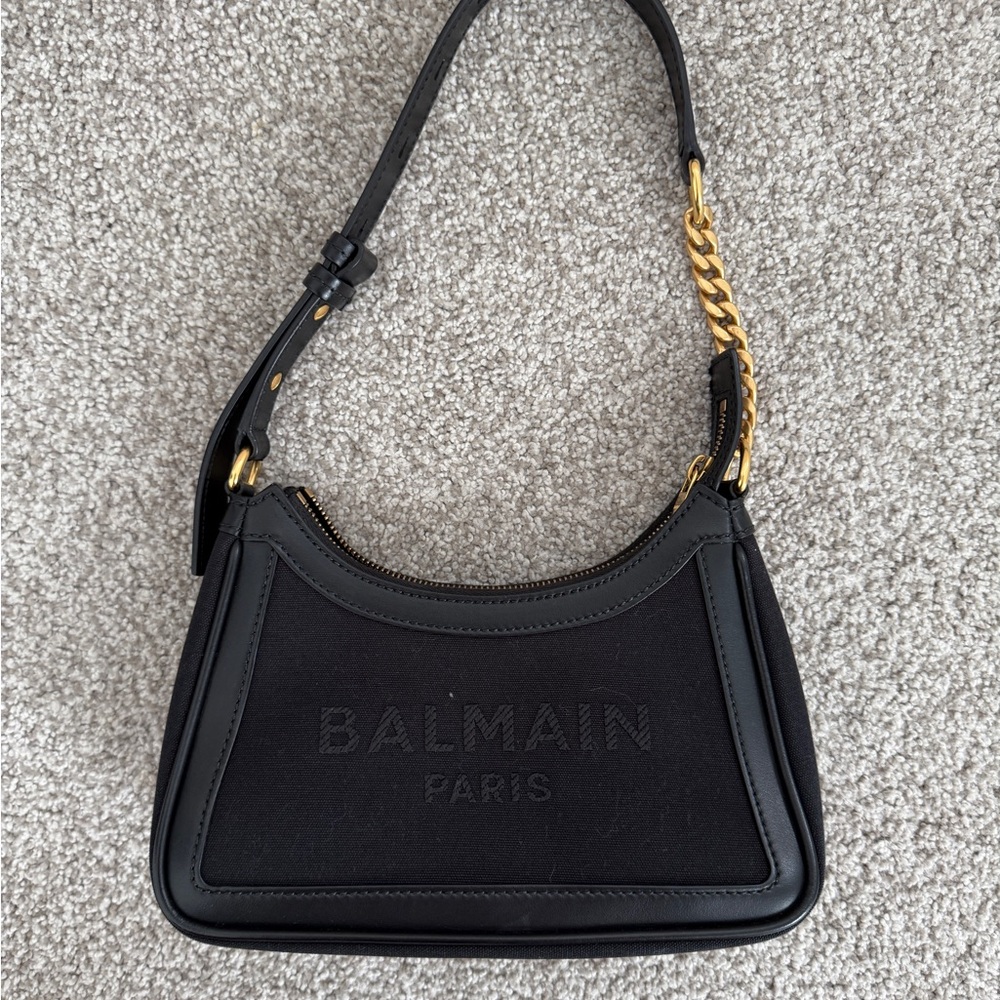 Balmain Black and Gold Crescent Shoulder Bag